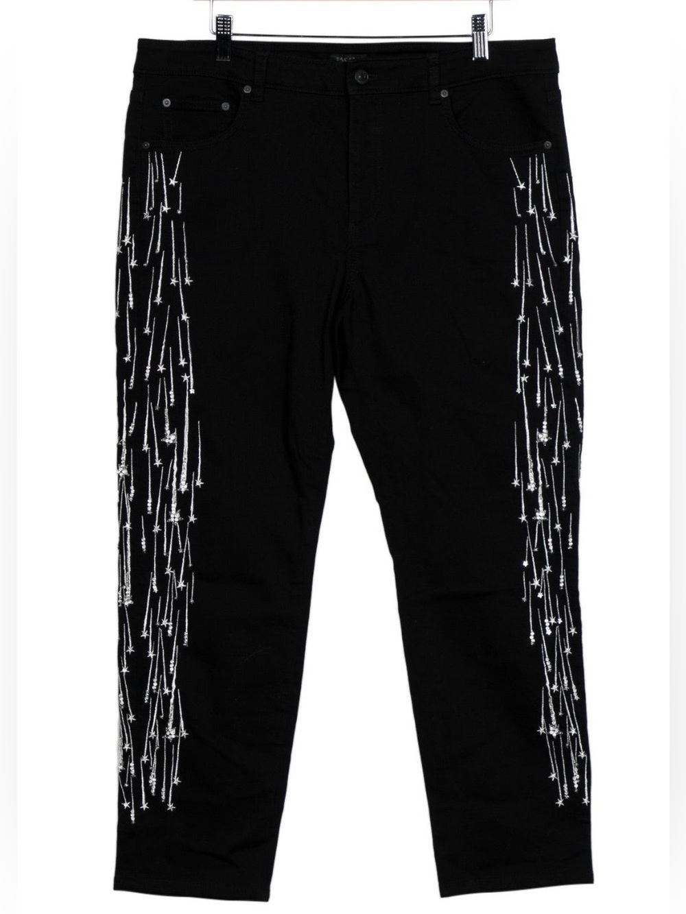 Escada Black Straight-Leg Jeans with White Beaded Side Detail